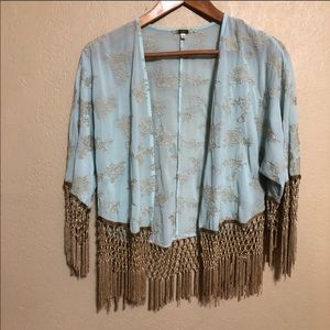 Gold fringe kimono